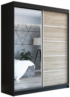 Schwebetürenschrank BERLIN 2-türig Schrank 180 cm (mit Spiegel) Farbe: Schwarz, sonoma