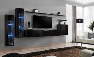 Hängende Wohnwand Switch XI in Schwarz 330 x 160 cm 7-teilig