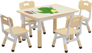 GarveeMore Kindersitzgruppe mit 4 Stühlen und Graffiti-Schreibtisch,höhenverstellbares, 5-tlg Kindertisch,für Kleinkinder Zum Zeichnen,Lesen,Kunsthandwerk