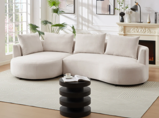 Vente-unique - Ecksofa - Ecke links - Strukturstoff - Beige - LOUSADO