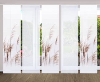 HOME in green Schiebegardine PAMILO (5 St), Paneelwagen, halbtransparent, SET DIGITALDRUCK,BAMBUSOPTIK RECYCELT