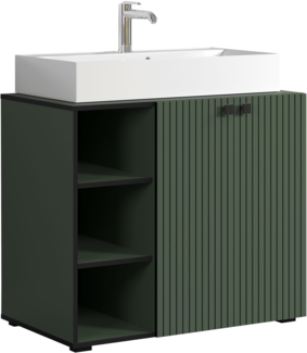 trendteam smart living - PureBliss - Waschbeckenunterschrank - Grün - Rillenoptik - 3 offene Fächer + 1 Einlegeboden + 80cm Aufsatzwaschbecken - (BxHxT) 90 x 91 x 53 cm - edle Metallgriffe
