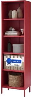 Bücherregal Metall CLIEN - 5 Ebenen, Industrie-Design | Standregal Stahl Metallregal Büro Wohnzimmer Arbeitszimmer, 180x50x35cm Rot
