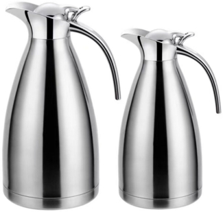 2er Set Thermoskanne 1L + 1,5L Isolierkanne Teekanne Thermosflasche Kaffeekanne Silber