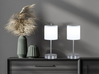 2er SET kabellose Tischlampen Silber / Opalglas mit Touchdimmer, Höhe 34,5cm