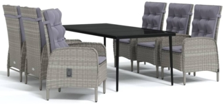 vidaXL 7-tlg. Garten-Essgruppe mit Kissen Grau und Schwarz 3099375