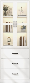 BlingBin Vitrine Hochschrank Standvitrine mit LED-Licht, Vitrinenschrank Bücherschrank (Vitrine mit 3 Schubladen und 2 Beweglichen Trennwänden, 2 Glastüren, 1-St, 60*40*200 cm, Gewichtskapazität: 50KG) Bücherregal-Robuste Konstruktion für Wohnzimmer, S...