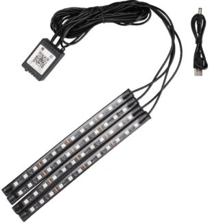 POPOLIC LED Stripe 48 LED-Lichtstreifen für den Autoinnenraum, LED-Innenbeleuchtung Auto, LED-Lichtstreifen mit App-Fernbedienung, Armaturenbrettbeleuchtung