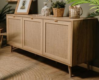 Sideboard Niran Sonoma Eiche mit Bast - Dekor 150 cm