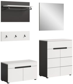 furnling Garderoben-Set Cano, (4-St, Garderobenpaneel, Schuhkommode, Sitzbank, Spiegel), Flurmöbel, Garderobenmöbel, Breite 175 cm, Basalt grau/weiß