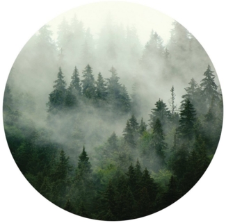 Wallarena Fototapete Rund Selbstklebend Tapete Wandtapete Runde Wandsticker Schlafzimmer, Glatt, Wald im Nebel, Fototapete Selbstklebend oder Vlies