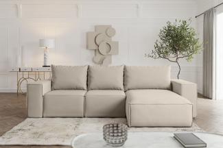 Ecksofa mit Schlaffunktion ESTELLE in Stoff Opera Velvet Pearl Ottomane Rechts