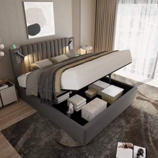 TavilaEcon Boxspringbett Polsterbett mit verstellbarem Kopfteil im Nieten-Design, mit stromlinienförmigem Design und Stauraum unter dem Bett