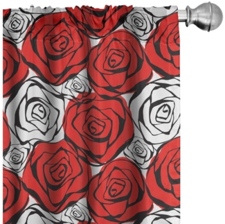 Abakuhaus Gardine Vorhang für Wohnzimmer Schlafzimmer Dekor, Microfaser, Rot und Schwarz Roses Konturen