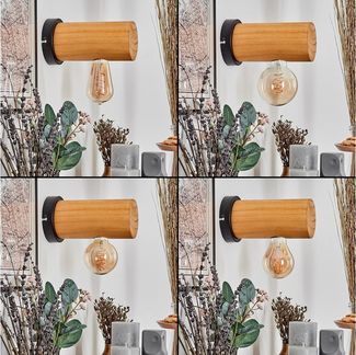 hofstein Wandleuchte Wandlampe aus Metall/Holz in Schwarz/Braun, ohne Leuchtmittel, Leuchte im modernen / skandinavischen Design mit Holzbalken, E27