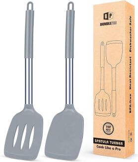 Silikon Pfannenwender Set, antihaftbeschichtet, hitzebeständig, BPA-frei, grau