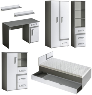 Jugendzimmer-Set Apetito 7-teilig mit Bett und Keiderschrank anthrazit weiß