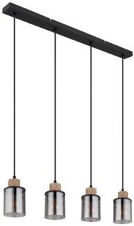 Pendelleuchte, Metall, Schwarz-matt, Rauchglas, L 78 cm