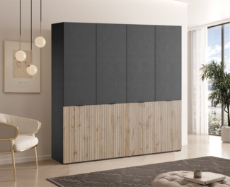 MOEBLO Drehtürenschrank MINEWRA NOVA 200 (4 türig Schrank Garderobe, Schlafzimmer, Drehtürenschrank, Falttürenschrank, Schrank mit Einlegeböden und Kleiderstange) (BxHxT): 202 x 200 x 51 cm