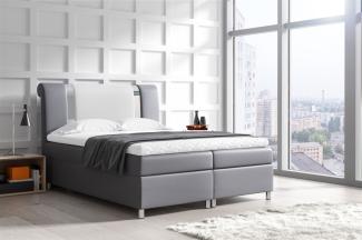 Boxspringbett NATHAN 120x200 cm Kunstleder Grau-Weiss