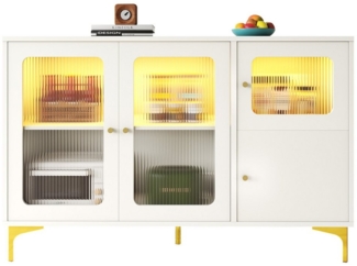 OKWISH Sideboard mit LED-Lichtstreifen (Anrichte,Küchenschrank, Standschrank, 1 St, 4 Türen), mit dekorativen Metalldetails, integriertes LED-Lichtstreifen
