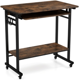 Schreibtisch mit Rollen & Tastaturablage & Ablagefläche unten & Haken Computertisch Braun
