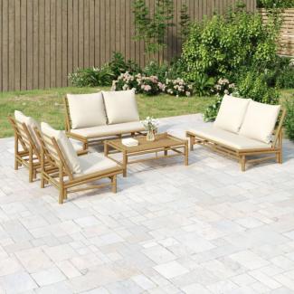 vidaXL 5-tlg. Garten-Lounge-Set mit Cremeweißen Kissen Bambus