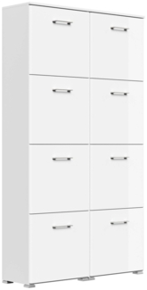 Schuhschrank Emotion 8 Klappen 32 Paar 105x187 cm Weiss-Weiss Hgl : Weissmatt / Weiss hochglanz