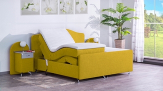 Meisterbetten Boxspringbett Epos 140x220 in W-Yellow, Matratzenbezug Nano, Ergoflex-Topper