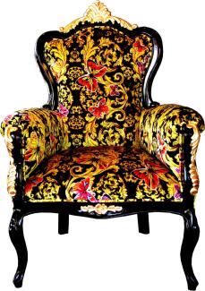 Pompöös by Casa Padrino Luxus Barock Sessel Bergere Butterfly & Flower Design / Schwarz / Gold - Pompööser Barock Sessel designed by Harald Glööckler