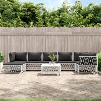 vidaXL 8-tlg. Garten-Lounge-Set mit Kissen Weiß Stahl