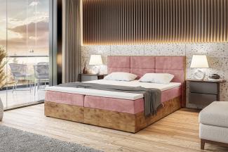 MEBLINI Boxspringbett LOFTY 2 140x200 cm mit Bettkasten - H4/Rosa Samt Polsterbett - Doppelbett mit Topper & Taschenfederkern-Matratze