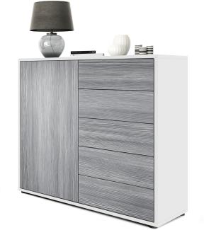 Vladon Sideboard Ben V2, Kommode mit 1 Tür und 5 Schubladen, Weiß matt/Avola-Anthrazit (79 x 74 x 36 cm)