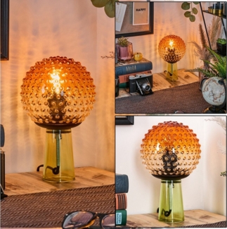 hofstein Tischleuchte Tischlampe aus Glas/Metall in Grün/Bernsteinfarben/Klar/Schwarz, ohne Leuchtmittel, Leuchte im Retro/Vintage-Design mit Glasschirm (16,5 cm), E27