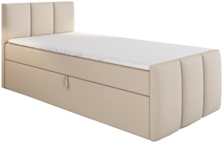 A&J MöbelLand GmbH Boxspringbett Einzelbett MOREN mit Bettkasten, Topper und gepolstertem Kopfteil. (Boxspringbett mit Bettkasten und gepolstertem Kopfteil. Inclusive Topper !, TOP ANGEBOT), Länge 216 cm Höhe 106 cm