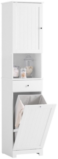 SoBuy Badkommode BZR216, Badezimmerschrank Badschrank mit Wäschekorb Badezimmermöbel, Hochschrank mit Schublade, verstellbare Ablagen, Wäschekorb Badezimmer