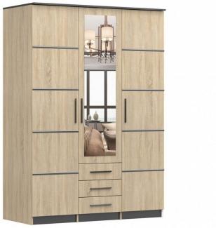 MOEBLO Drehtürenschrank ANTIS 3D I (Kleiderschrank 3-türig Schrank Garderobe Schlafzimmer, mit Spiegel, Schubladen und Lamellen) (BxHxT):152x208x61cm