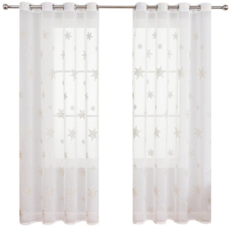 BYSURE Gardine (2 St), Ösen, transparent, Vorhang Weihnachten Schneeflocke