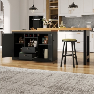 OKWISH Bartisch für Wohnzimmer, Esszimmer, Homeoffice (Moderner Bartisch ausziehbar 120–180 cm mit 360° Drehfunktion & Stauraum, Sideboard-Esstisch, 1-St, 120-180 cm)