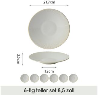 JIWOO Teller 6er Ø21,7cm, Pastateller Frühstücksteller Salatteller Dessertteller, (6 St), Keramik Hochwertiges Tellerset WeiB Mikrowellen spülmaschinenfest