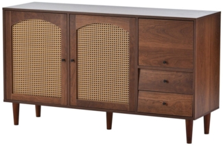 Odikalo Sideboard mit Rattan Einsatz 3Türen 2 unregelmäßigen Schubladen 130*75.5*40cm