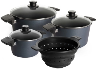 WOLL Diamond Lite Topf Set 4 teilig Siebeinsatz Ø 20 cm, 24 cm, 28 cm, alle Herdarten, Gusseisen, Spühlmaschinengeeignet