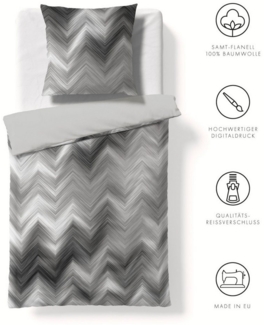 Fleuresse Valencia Samt Flanell Bettwäsche 135x200 Wende Zickzack grau 584384-1