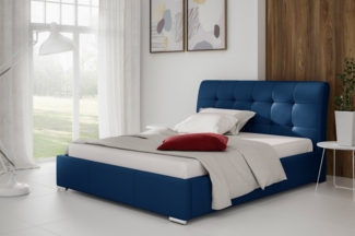 99rooms Idalgo Polsterbett Velours MONOLITH Blau 140x200 cm mit Bettkasten