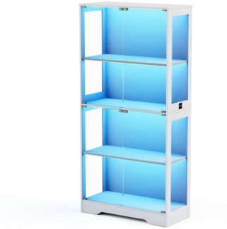 autolock Glasvitrine Vierstöckige Glasvitrine mit Stauraum,LED-Beleuchtung,Glastüren mit intelligenten Sensoren. staubdichte Glasvitrine für Wohnzimmer