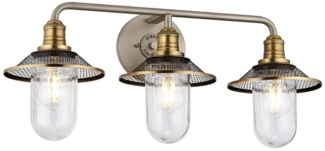 Elstead Lighting QN-RIGBY3-BATH-AN QUINTIESSE Wandleuchte Rigby E27 40W IP44 Stahl, Nickel antik & Messing; Blasenglas klar L:22cm H:30. 4cm B:68. 6cm dimmbar