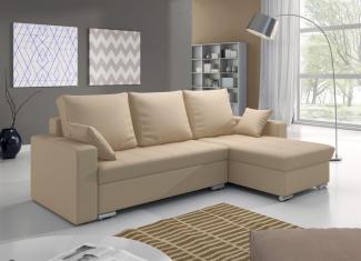 Ecksofa Sofa ADARA mit Schlaffunktion Kunstleder Creme Ottomane Rechts