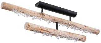 LED Deckenleuchte, Kristalle, Holz-Balken, natur, L 80 cm