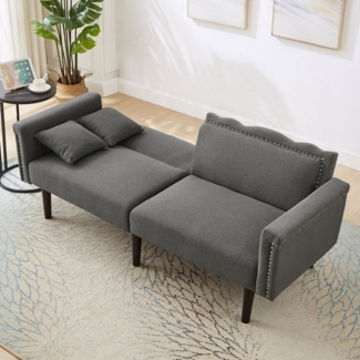 Merax Schlafsofa, 2-in-1 Multifunktions-Sofabett Bettsofa Gästebett aus Leinen 1 Teile, mit Liegefunktion, Klappsofa mit verstellbarer Rückenlehne & Holzbeine