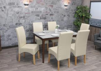 6er-Set Esszimmerstuhl Küchenstuhl Stuhl Latina, LEDER ~ creme, helle Beine